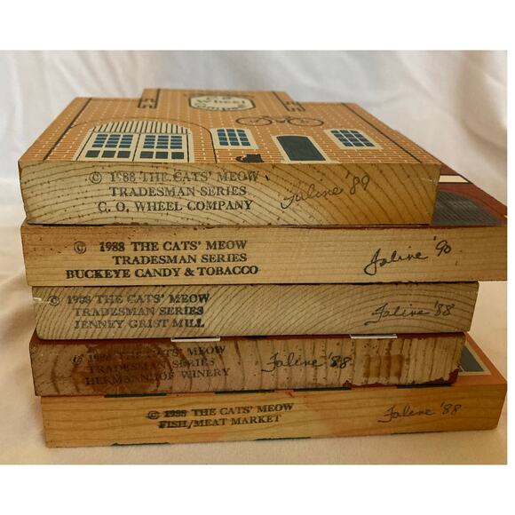 1988 The Cat’s Meow Tradesman Series Lot of 5 Wooden Buildings – Signed Faline - Picture 7 of 7